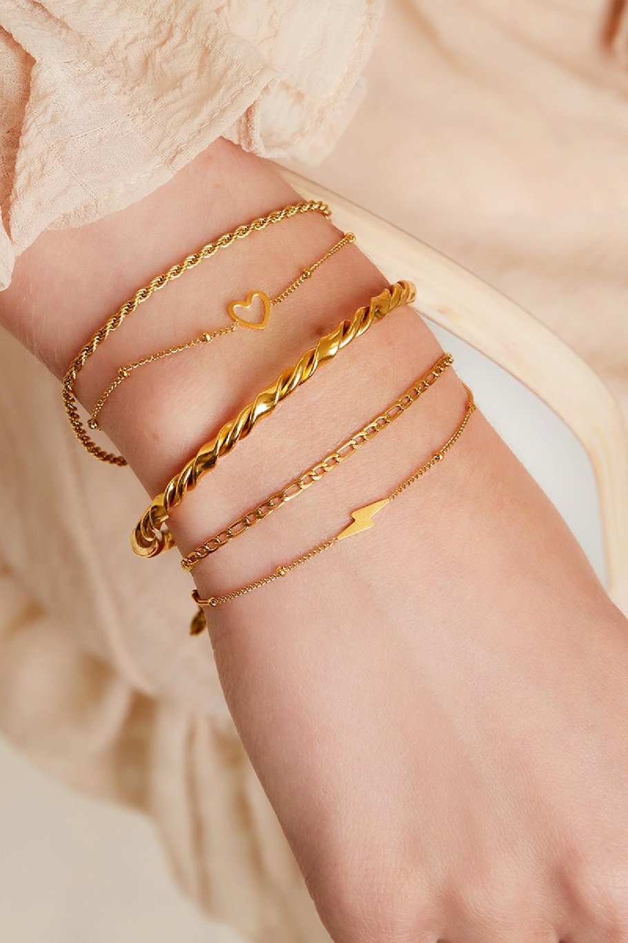 Doppellagiges Armband Blitz Goldfarbe Edelstahl Bild2